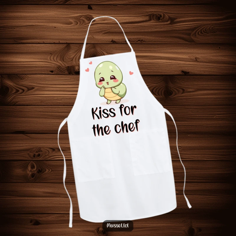 Funny Mussel Chef Apron: A mussel character blowing a kiss, bringing charming and humorous affection to the kitchen.