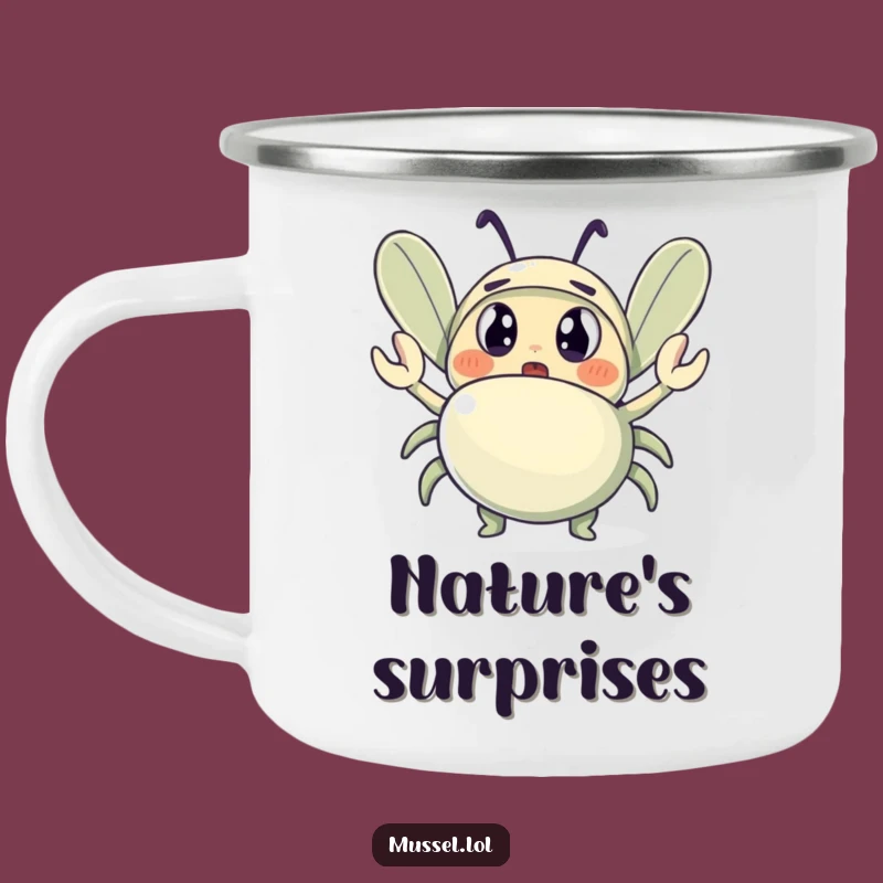 Funny Mussel Camping Mug: Surprised Crab Wave Adventure