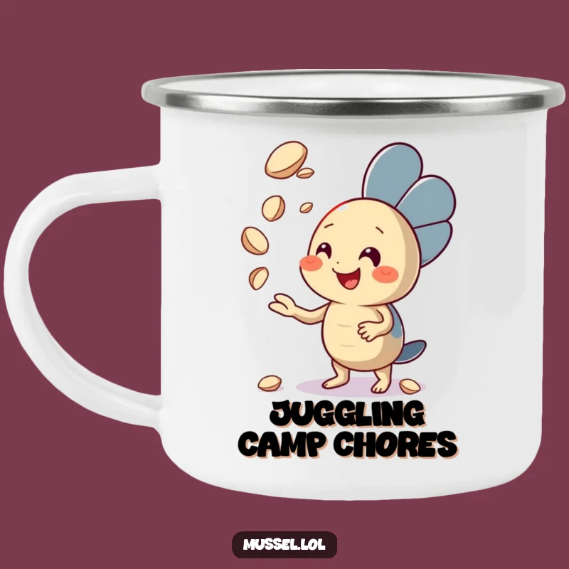 Funny Juggling Mussel Camping Mug: Enthusiastic Character Drinkware!