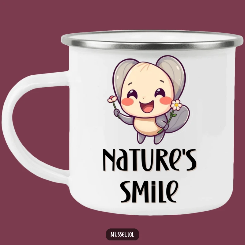 Funny Smiling Mussel Flower Camping Mug: Share Cheer on Adventures, Perfect Funny Gift!