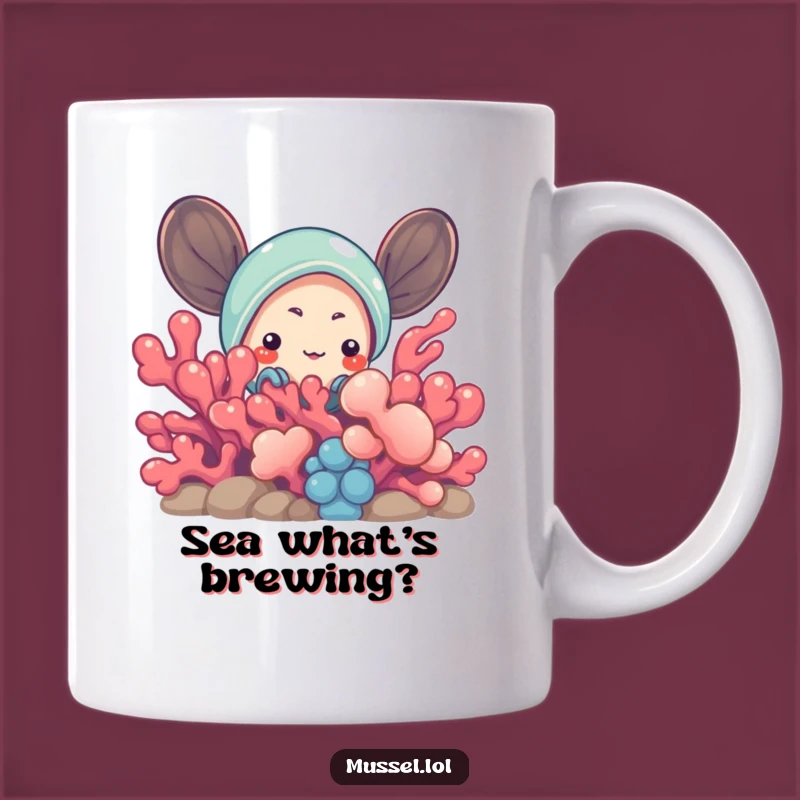 Funny Curious Mussel Mug: Peek-a-Boo Ocean Character, Great Gift!