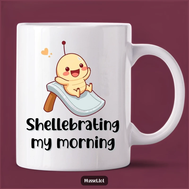 Funny Mussel Slide Mug: Joyful Character Sliding Down Imaginary Fun, Perfect Humorous Gift!