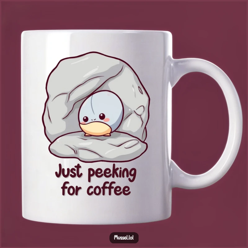 Funny Shy Mussel Mug: Peeking Character, Endearing Humorous Gift Idea