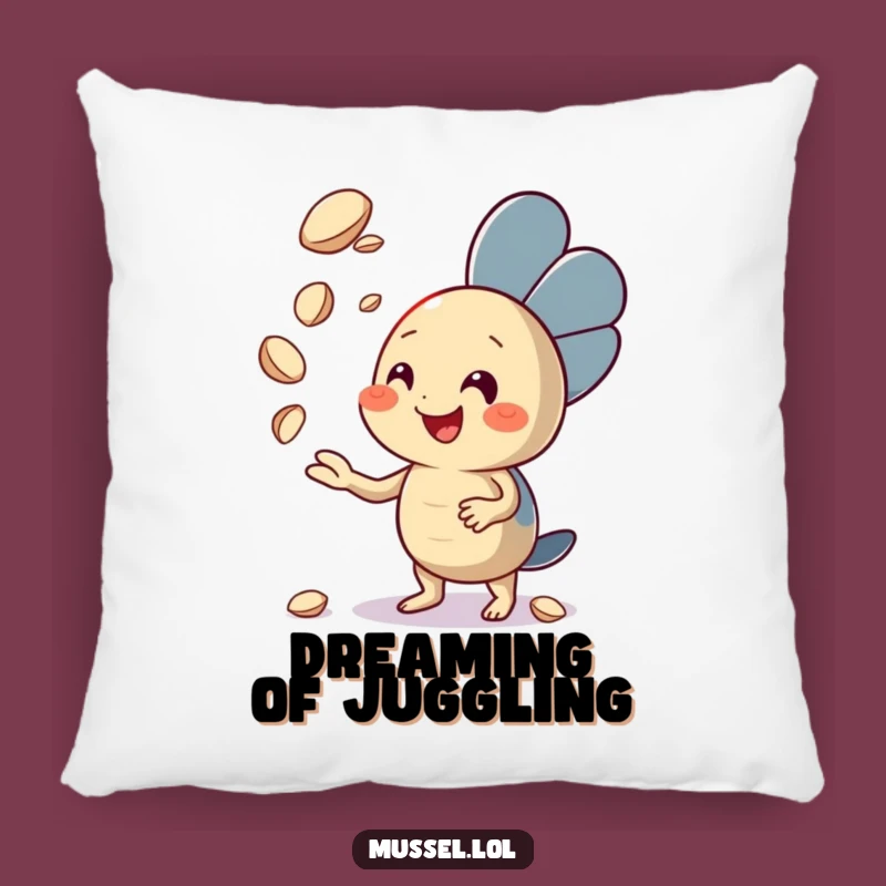 Funny Juggling Mussel Pillow: Cozy & Enthusiastic Character Accent!