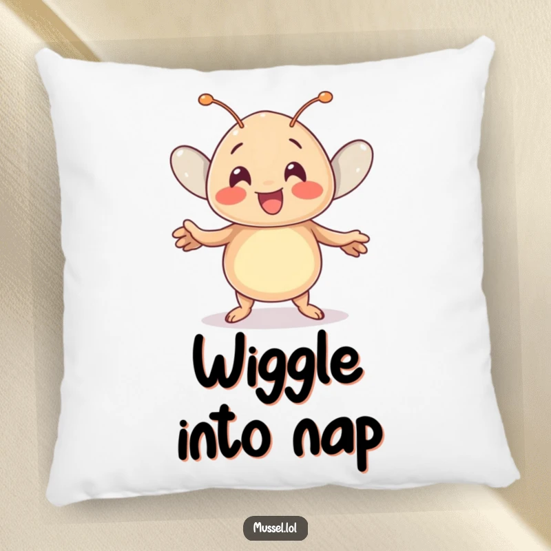 Funny Kawaii Mussel Pillow: A cute mussel character doing a joyful dance makes this a soft, decorative, and humorous pillow.