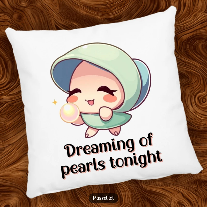 Funny Mussel Pearl Wink Pillow: A soft pillow depicting a mussel character winking and presenting a lustrous pearl, perfect for adding decorative humor.