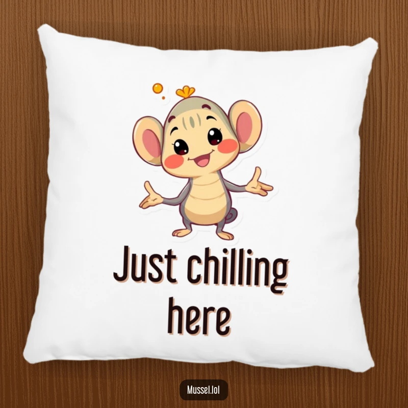 Funny mussel pillow featuring a character striking an exaggerated and humorous pose, perfect for adding personality to seating.