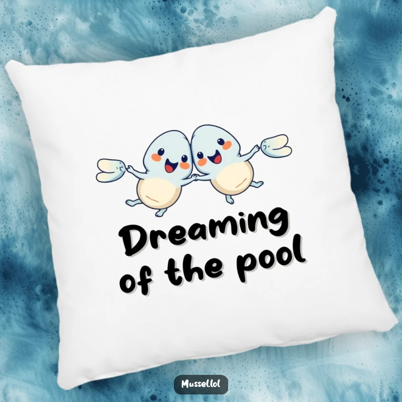 Funny Mussels Pillow showcasing a pair in a synchronized swim, adding quirky charm and comfort to any room, a delightful funny gift.