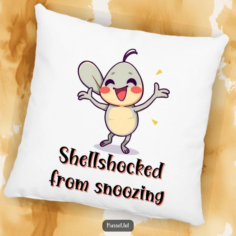 Funny Mussel Dance Pillow: A mussel character energetically dancing with its shells, adding humorous comfort to any room.