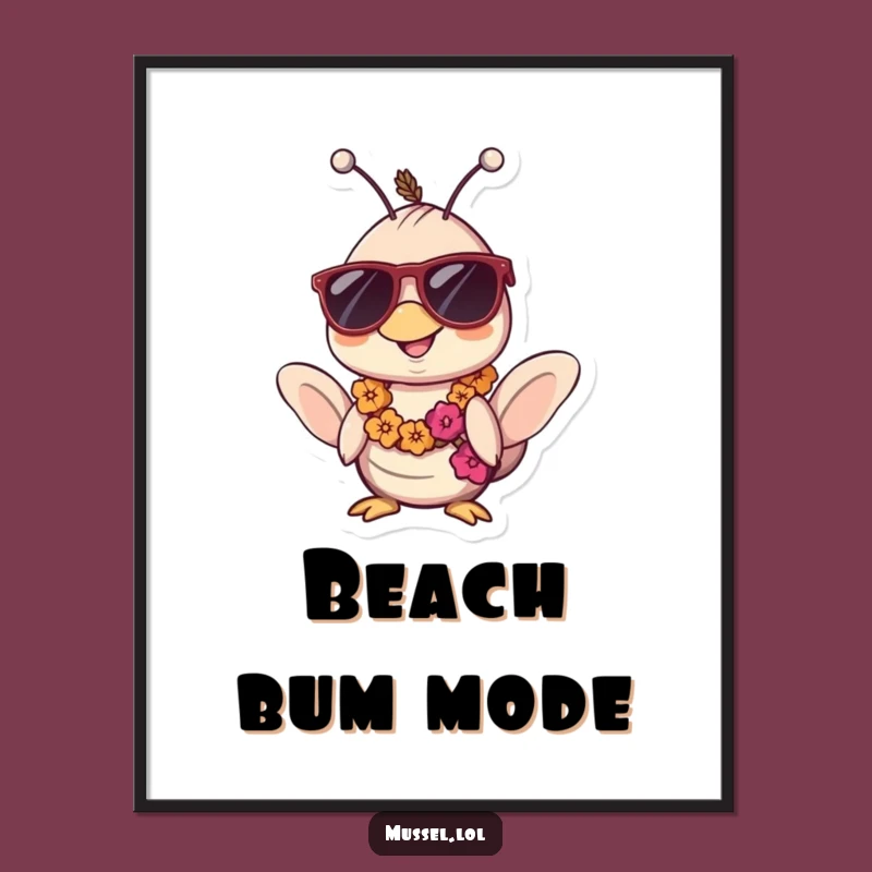 Funny Kawaii Mussel Sunglasses Lei Digital Art: Instant Tropical Vibes