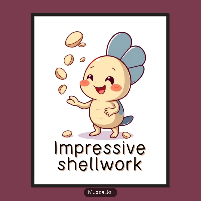 Funny Juggling Mussel Digital Art: Enthusiastic Character Print!