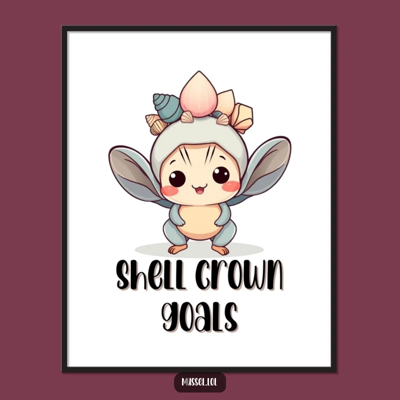 Funny Kawaii Mussel Crown Digital Art Print Hilarious Decor for Royal Spaces