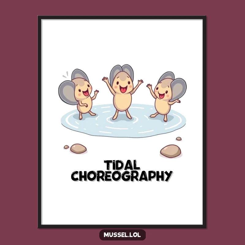 Funny Mussel Dance Digital Art: Printable Synchronized Tide Pool Humor for Your Walls