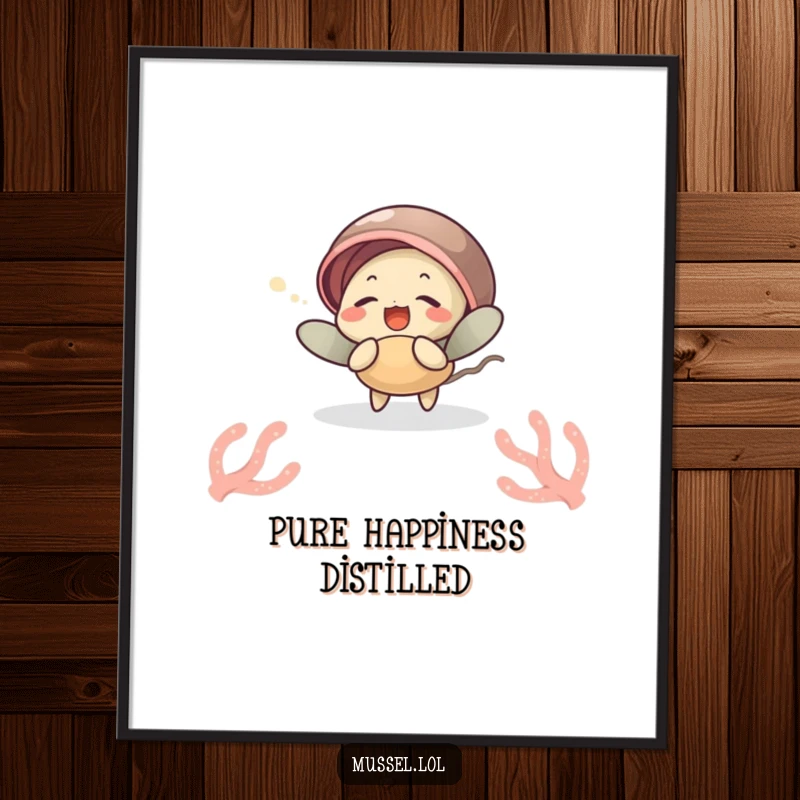 Funny digital art print of a mussel character giggling while tickled by a sea anemone, offering instant downloadable ocean humor, a great funny gift.