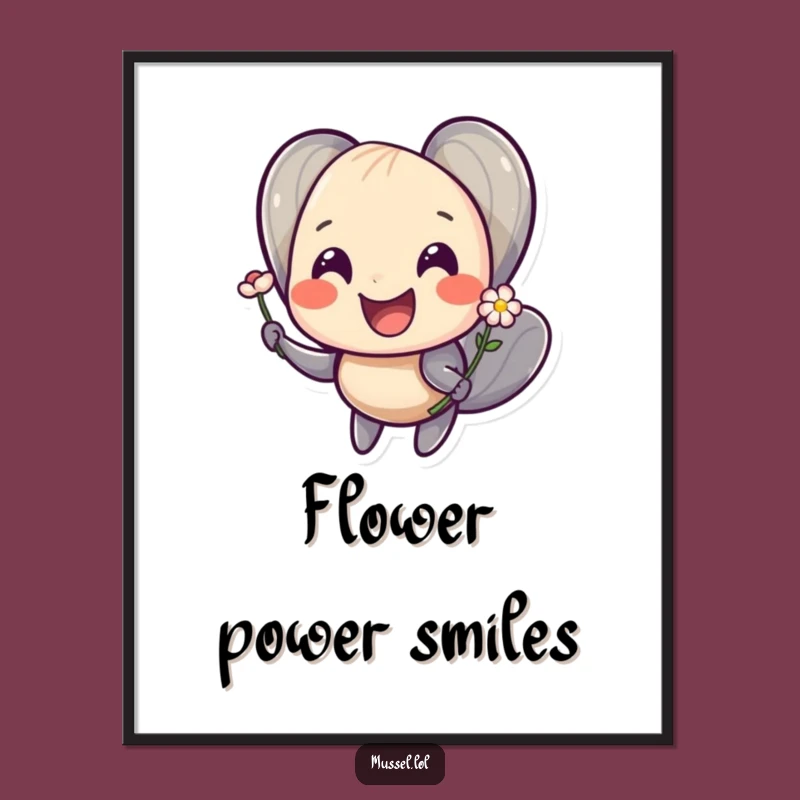 Funny Smiling Mussel Flower Digital Art: Spread Joyful Decor, Amazing Funny Gift!