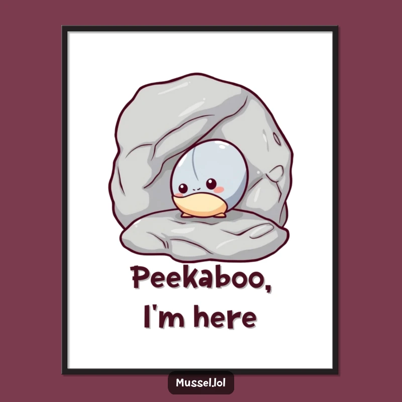 Funny Mussel Shy Art Print: Peeking Character, Whimsical Humorous Decor Gift