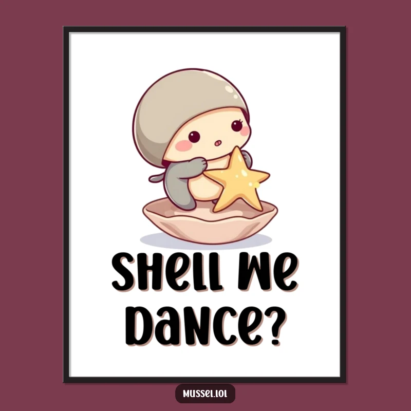 Funny Mussel Balancing Starfish Digital Art: Instant Hilarious Wall Decor