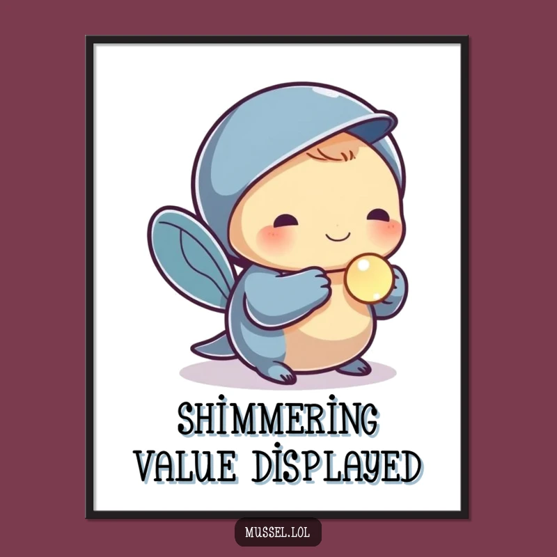 Funny Pearl Mussel Digital Art: Treasured Find, Shiny Pearl, Instant Elegant Print