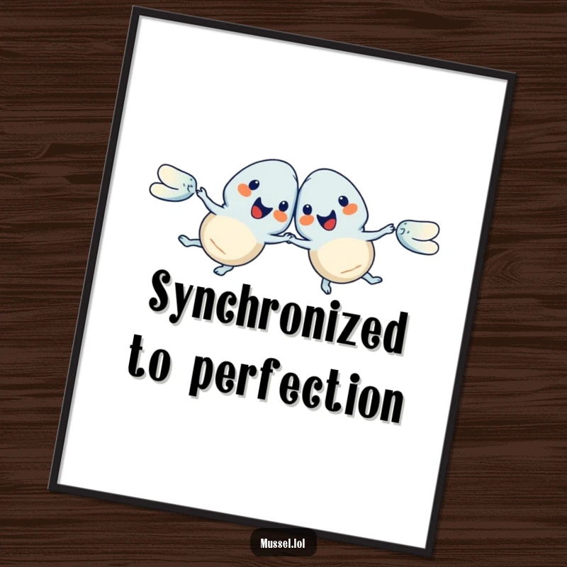 Funny Mussels Digital Art Print of a synchronized swimming pair, bringing humorous aquatic performance to any wall, a superb funny gift.