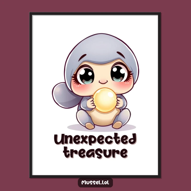 Funny Surprised Mussel Digital Art: Printable Pearl Discovery Shock for Your Walls