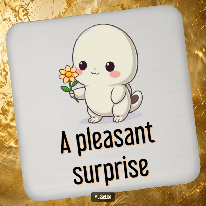 Funny Mussel Coaster: A shy mussel offering a flower with a bashful smile, protecting surfaces with a touch of sweet, funny charm.