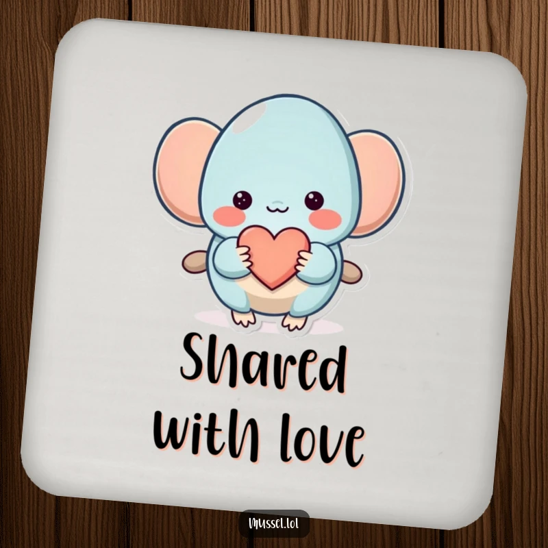 Funny Mussel Coaster: A shy mussel offering a heart, adding sweet affection and humor to protect your surfaces.