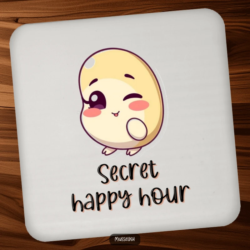 Funny drink coasters featuring a mussel character winking with one eye slightly ajar, offering playful charm and surface protection.