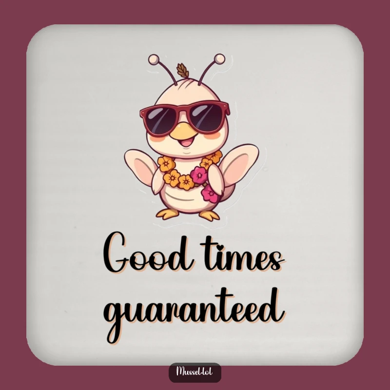 Funny Kawaii Mussel Sunglasses Lei Coaster: Protect Surfaces with Tropical Humor