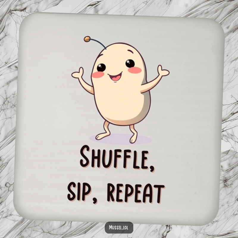 Funny Mussel Coaster: A smiling mussel with legs doing a dance shuffle, protecting your surfaces with humorous flair.