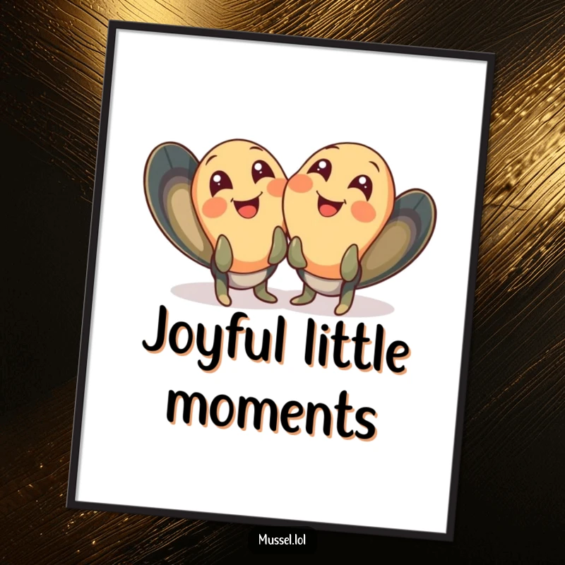 Funny mussel poster showcasing two mussels giggling with wide, joyful eyes, perfect for cheerful and humorous wall decor.