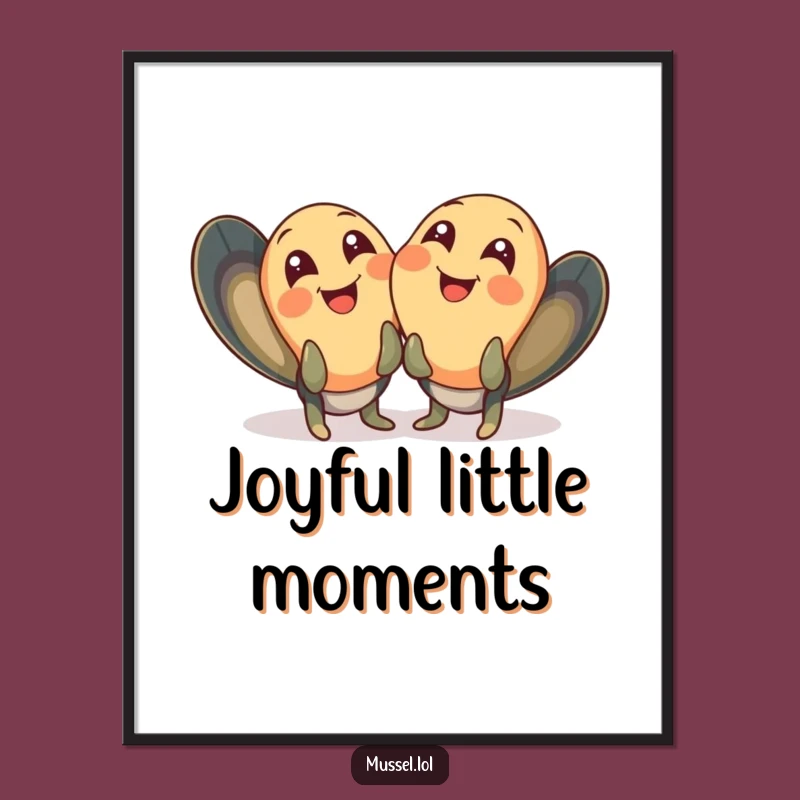 Funny Giggling Mussels Poster: Joyful Duo Wall Art Gift for Smiles