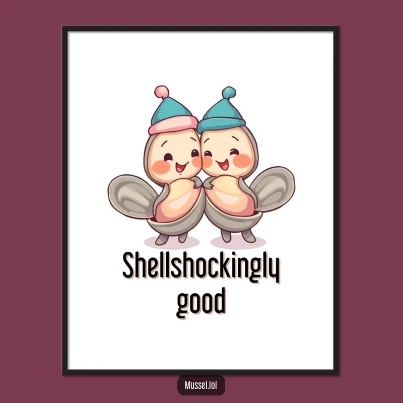 Funny Mussel Mates Poster: Playful Shell Bump Humorous Wall Art