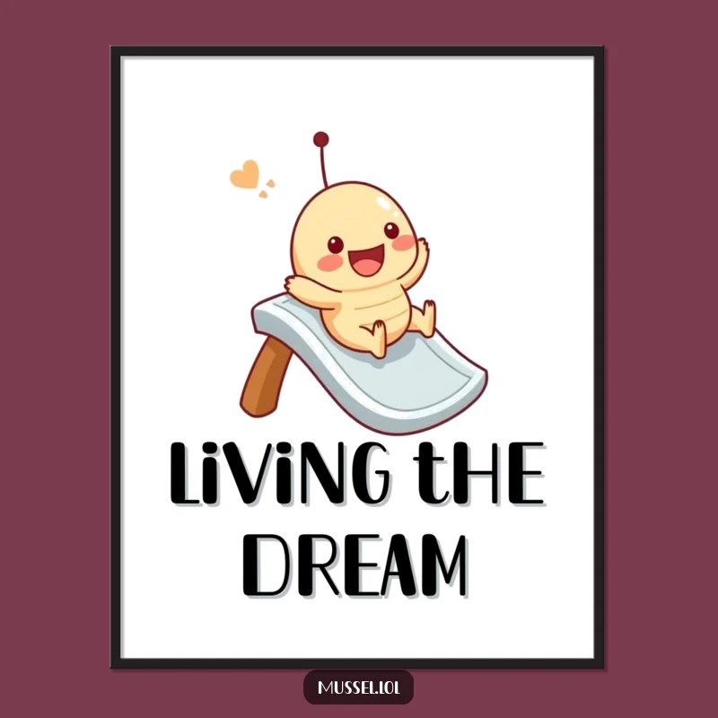 Funny Mussel Slide Poster: Joyful Character Sliding Art, Humorous Wall Decor Gift!