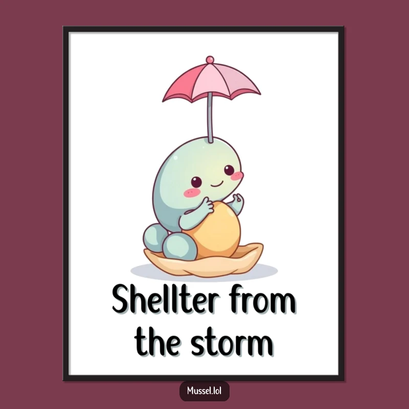 Funny Mussel Umbrella Poster - Whimsical Wall Art, Humorous Gift
