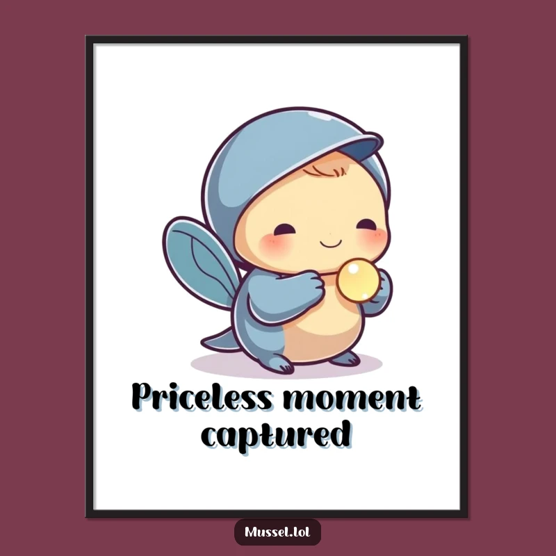 Funny Pearl Mussel Art Print: Treasured Find, Shiny Pearl, Elegant Decor