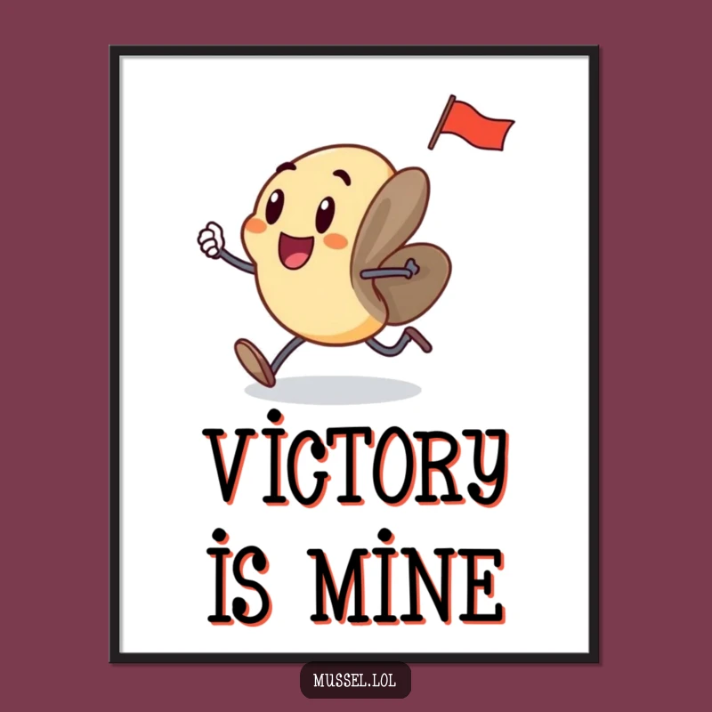 Funny Running Mussel Poster: Energetic Flag Bearer for Humorous Decor