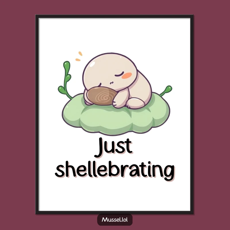 Funny Peaceful Mussel Character Poster: Serene Ocean Art for Your Wall