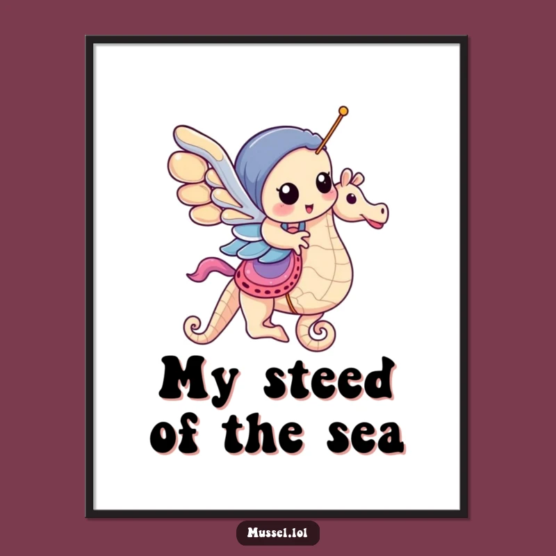 Funny Mussel Seahorse Carousel Poster: Whimsical Ocean Wall Art