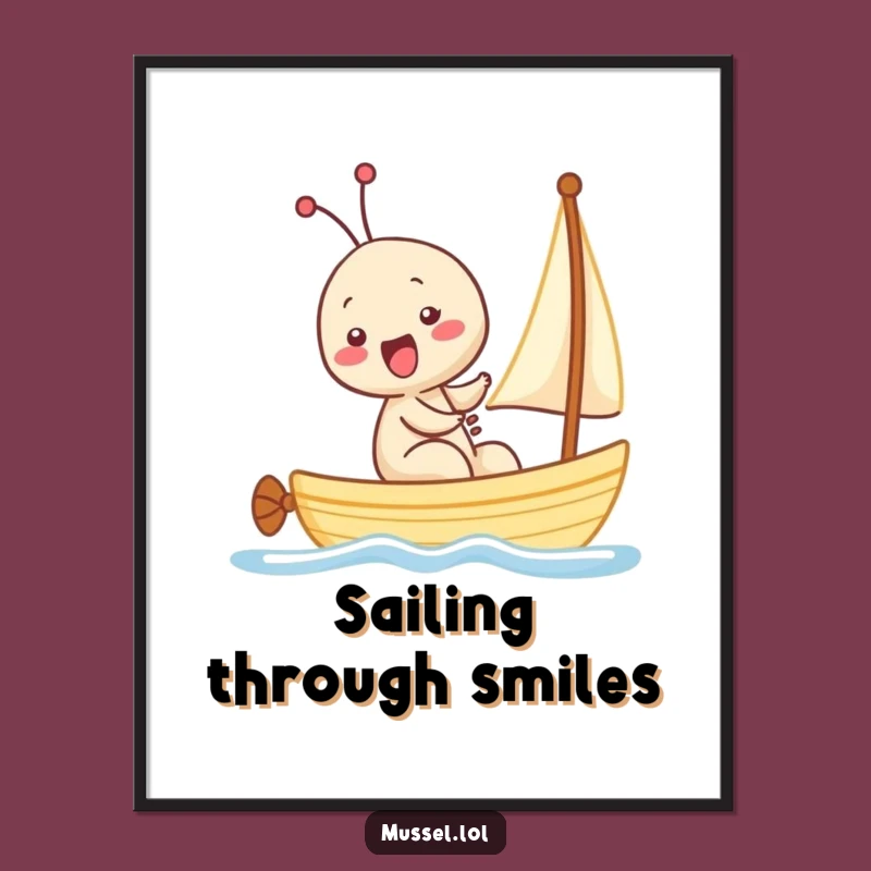 Funny Kawaii Mussel Giggling Sailboat Poster: Hilarious Ocean Art for Wall Decor