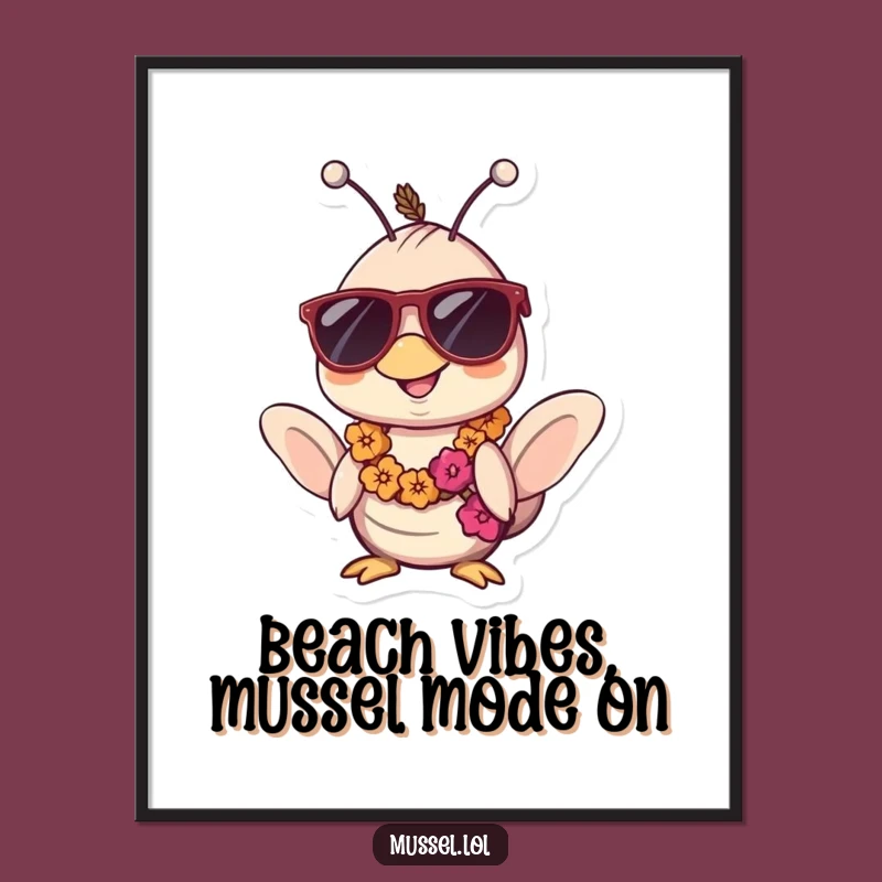 Free Printable Relaxed Mussel Art: Sunglasses Lei Tropical Decor Downloadable