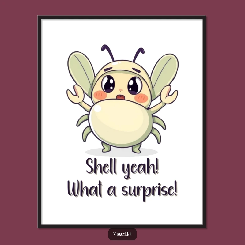 Funny Free Printable Mussel Wall Art - Surprised Wave Decor Downloadable