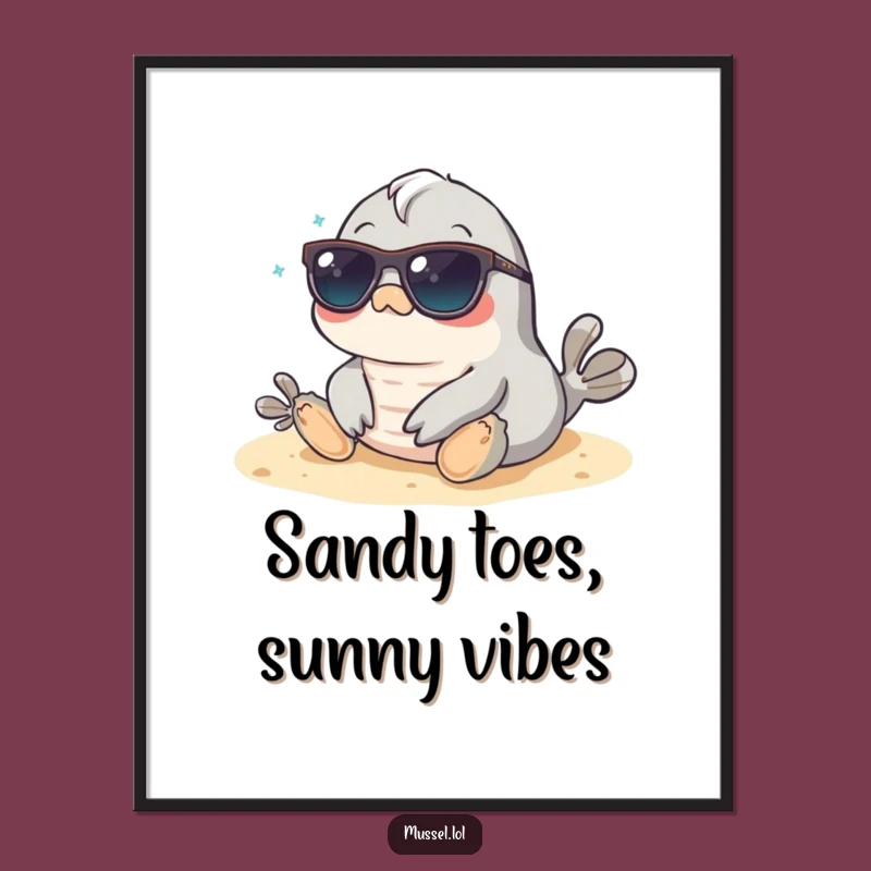 Funny Free Printable Wall Art: Mussel on Beach, Sunglasses Vibe Downloadable Decor