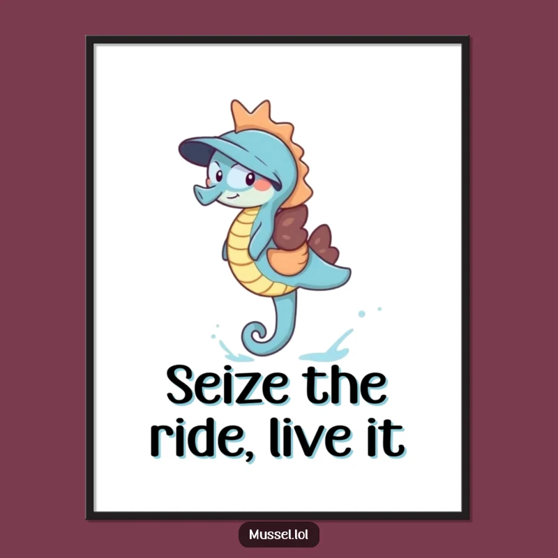 Funny Free Printable Wall Art: Mussel Riding Seahorse Downloadable Decor