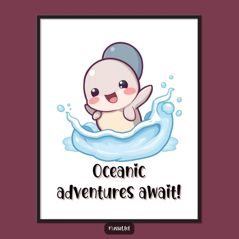 Funny Free Printable Wall Art: Playful Mussel Splashing For Ocean Vibes Decor