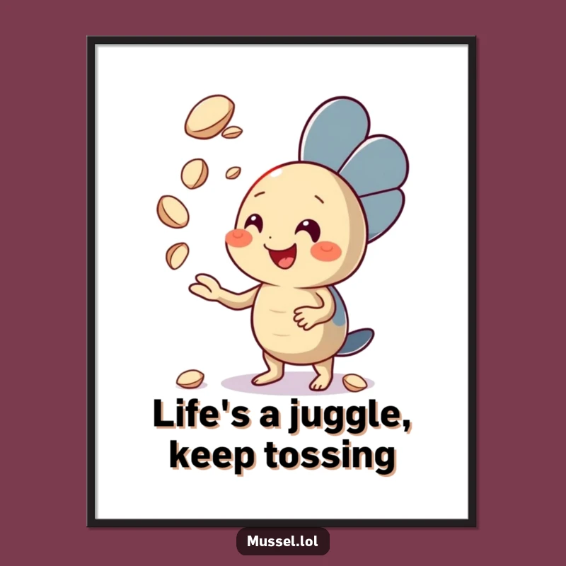 Funny Free Printable Mussel Juggling Seashells Wall Art - Downloadable Whimsical Decor!