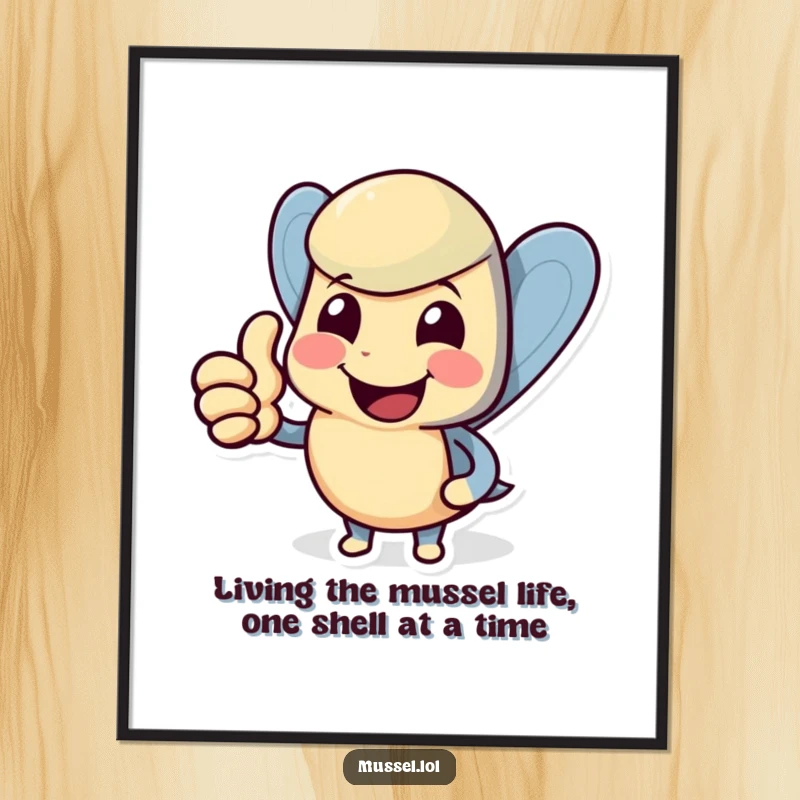 Funny Free Printable Wall Art: Smiling Mussel Giving a Cheerful Thumbs Up, Nautical Wall Decor