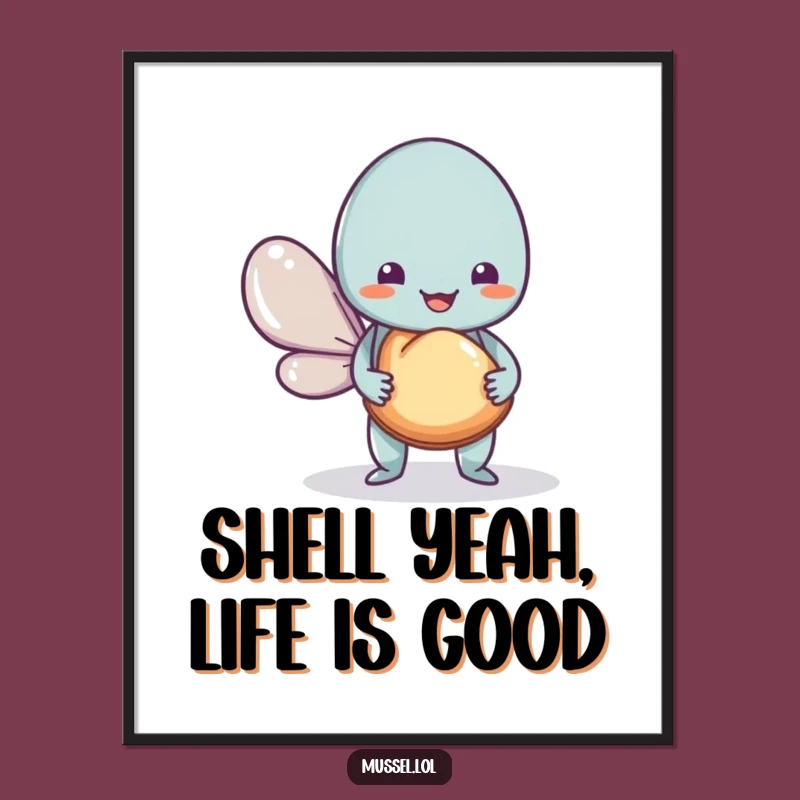 Funny Free Printable Wall Art: Mussel Character Offering Shell, Quirky Downloadable Decor