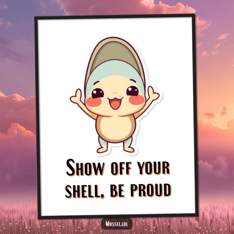 Funny Free Printable Wall Art: Mussel Proudly Posing with Shell Open, Nautical Decor