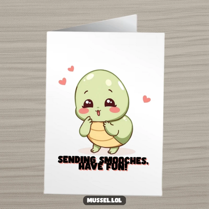 Funny Free Printable Birthday Card: A delighted mussel character blowing a kiss with a charming smile to an unseen audience.