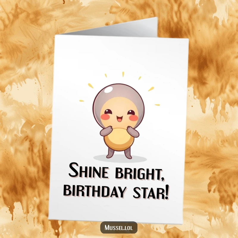 Funny Free Printable Birthday Card: A mussel character dramatically posing in a spotlight, shell gleaming, ready for applause.